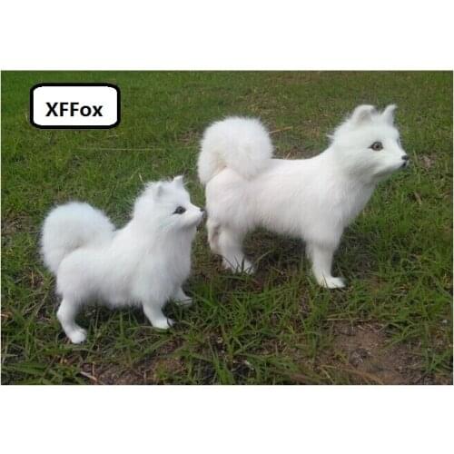 A pair of cute real life white dog models plastic&furs samoyed dog dolls gift about 16-24cm xf1515
