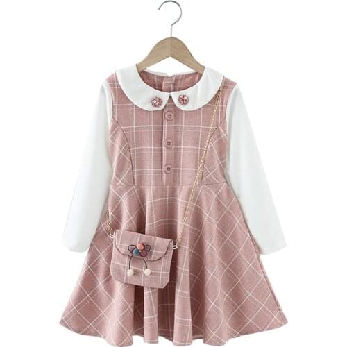 Dress Girl Plaid Pattern Dress For Girl 2021 New Children Dresses With Bag Teenage Costume Girl 6 8 10 12 14