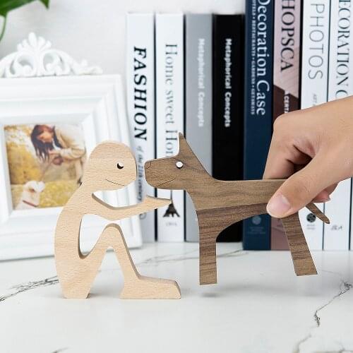 Relax Women And Cat Sculpture Couples Wooden Statue With Love Hearth Men Skull Ideological Desktop Ornament Family Puppy OEM