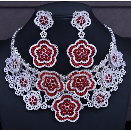 GODKI Luxury Noble Gorgeous Big Flowers Pendant Necklace+Dangle Earrings Jewelry Set for Women Bridal Wedding Jewelry Sets