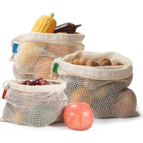 Mesh Storage Bags Eco-Friendly Wear-resisting Portable Hanging Style S/M/L Fruit Vegetable Cotton Cord Kitchen Accessories
