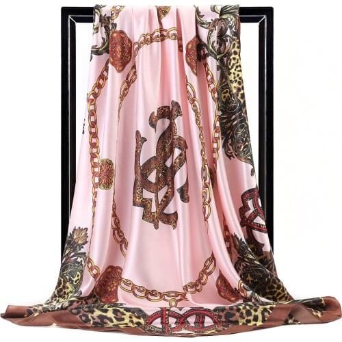 Silk Hair Scarf 90*90cm Silk Head Scarves Long Chain Bag Silk Scarf Mask Women Voile Femme Musulman Shawls and Wraps