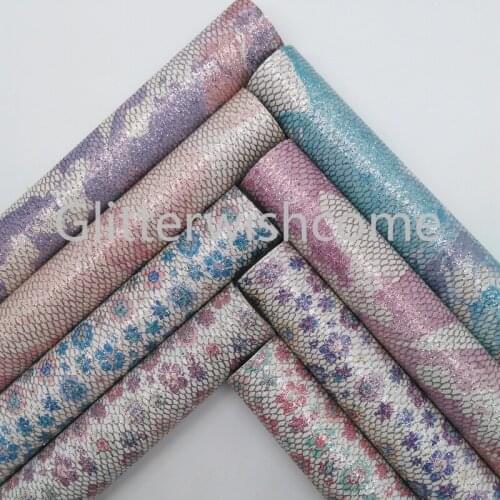 Glitterwishcome 21X29CM A4 Size Vinyl For Bows Printed Glitter Leather Fabirc Faux Leather Sheets for Bows, GM3016B