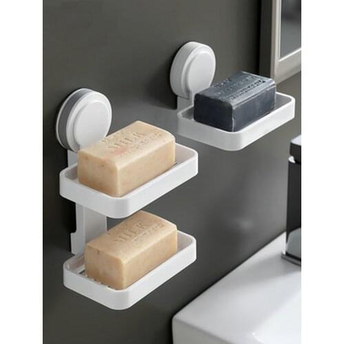 Vacuum Suction Cup Soap Holder Bathroom Wall Soap Dish 2 Layer Soap Box Drain