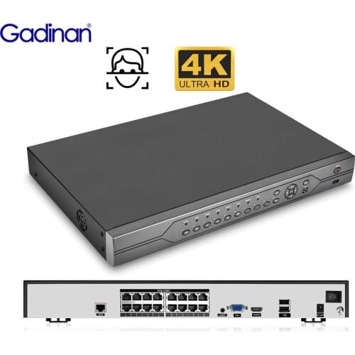 Gadinan Original 16CH 4K POE NVR Video Recorder H.265 8mp POE Face Detect for 4K 5MP 4MP 3MP 1080P PTZ IP Camera System 2 SATA