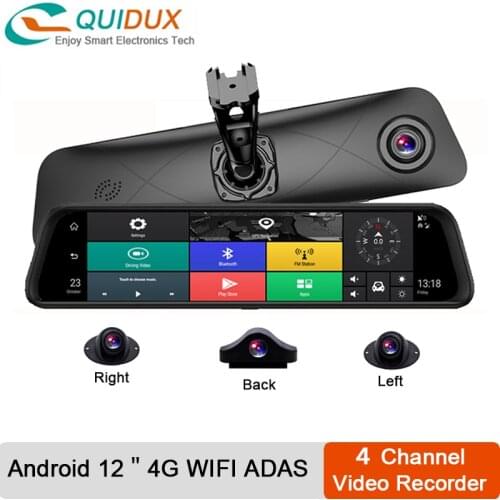12" Center Control ADAS Android Rearview Mirror GPS 4 Channel Car Dvr Cameras Video Recorder 4G Wifi Dashcam
