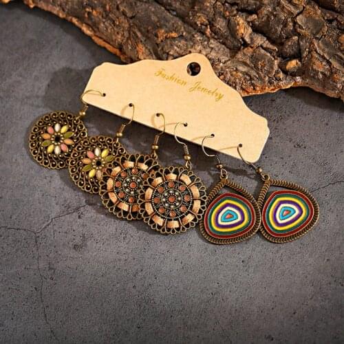 Vintage Womens Alloy Boho Dangle Earrings Fashion Jewelry Ethnic Flower Alloy Indian Earrings Set Charm Jewelry Accessories