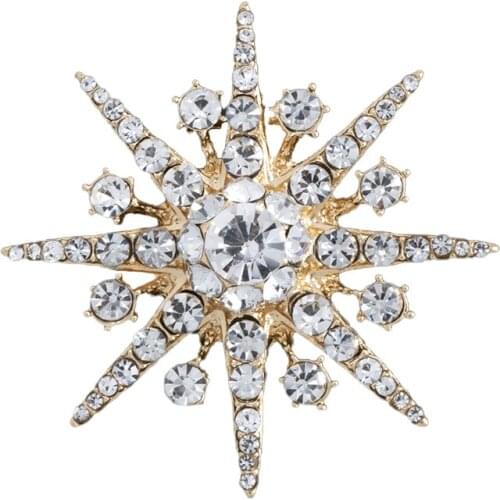 New High-end Rhinestone Star Brooch Sparkling Crystal Snowflake Lapel Pin Fashion Jewelry Brooches for Women Christmas Gift