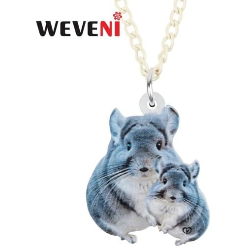 WEVENI Mothers Day Acrylic Sweet Chinchila Rat Necklace Pendant Fashion Chain Unique Charms Gift Party Jewelry For Women Girls