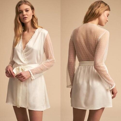 2020 Womens Bathrobe V Neck Long Sleeve Nightgown Robe Prom Bridesmaid Shawel Custom Made Sexy Lace Chiffon Lady Sleepwear