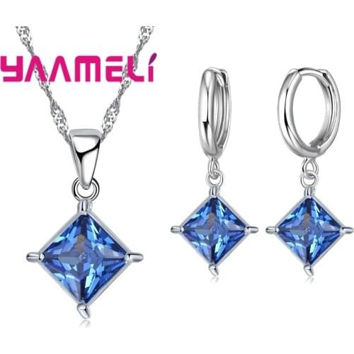 Hot Sale 8 Color 925 Silver Fashion Jewelry Sets Cubic Zircon Statement Necklace & Earrings Wedding Jewelry for Women