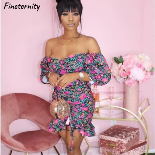 Sexy Floral Plus Size Bridesmaid Dress Summer Elegant Off Shoulder Bandage Ruched Party Club Dresses 2020 Women Fashion Clothing