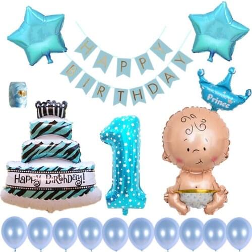 1set Paper Happy birthday Banner 32inch Number Globos Cake Princess Crown Star Helium Balls Baby Shower 1st Supplies Decor Gifts