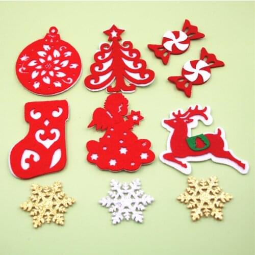 10pcs Non-woven Cloth Sequins patches Christmas Tree/Snowman/Bell/Reindeer Appliques for Clothes Sewing Supplies diy Craft