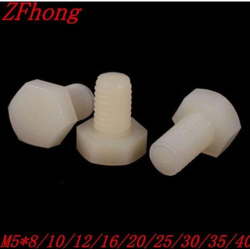 100pcs M5*8/10/12/16/20/25/30/35/40 White Nylon Plastic Hex Bolt Hex Head Screw Insulation Bolt