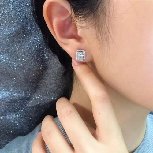 2020 Japan and South Korea cute small rectangular shiny zirconia female earrings party everyday match good gift popular jewelry