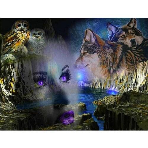 Animal Full Square/Round 5D DIY Diamond Painting Woman Wolf 3D Embroidery Mosaic Rhinestones Art Stickers Pictures Decor DF498