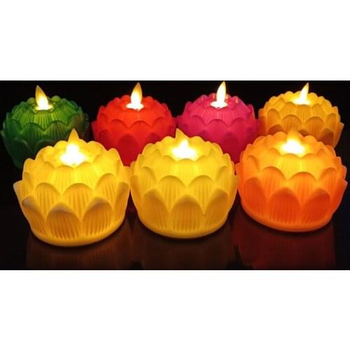 94PF 1PC Asian Table Desk Altar Lotus Lamp Light Batteries Operated LED Lamp