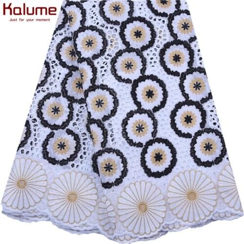 Kalume 100% Cotton African Lace Fabric Embroidery Dubai Lace Nigerian 100% Cotton Lace Fabric Soft Fabrics For Dress Sews F2132