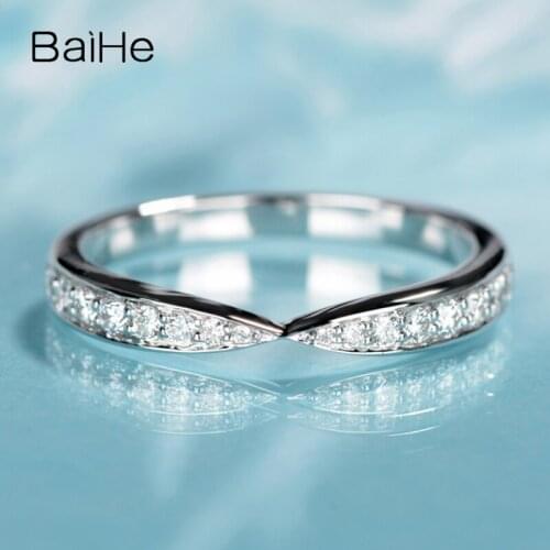 BAIHE Solid 14K White Gold 0.23ct H/SI-SI3 Natural Diamonds Wedding Band Women Gift Fine Jewelry Beautiful diamond Ring