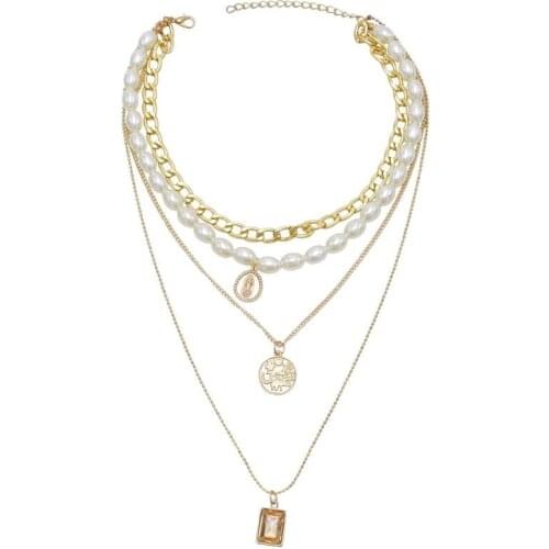 Bohemian Multilayer Pendant Pearl Pendant Necklace Female Multilayer Fashion Necklace Party Wedding Fashion Jewelry Gift