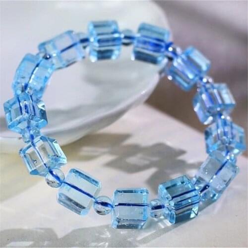 10mm Natural Blue Topaz Quartz Bracelet Jewelry For Women Lady Men Healing Gift Crystal Clear Beads Stone Gemstone Strands AAAAA