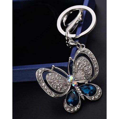 Crystal Butterfly Keychain Glittering Full Rhinestone Alloy Key Chain For Women Girl Car Bag Accessories Fashion Key Ring