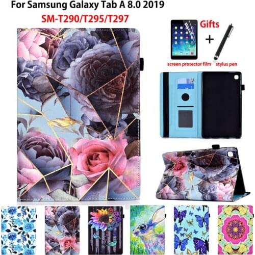 Case For Samsung galaxy tab A 8.0 2019 Cover SM-T290 SM-T295 T290 T295 T297 Funda Tablet Rose flower Print Stand Coque +Gifts