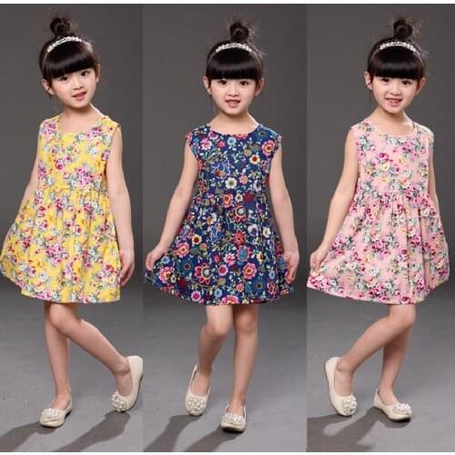 1-3Y Toddler Cute Sleeveless Baby Girl Printed Birthday Gift Flower Princess Elegant Dress Kid Gown Infantile Clothes