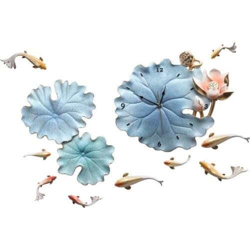 Home Wall Decoration Light Luxury Wind Lotus Leaf Sitting Room Pendant Porch Clocks Three-dimensional Flower 3D Wall Clock