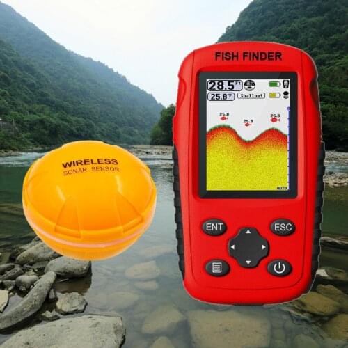 Wireless Fish Finder USB Sonar Sensor Fish Size Detector Water Color LCD Display Handheld Fishfinder Kayak Boat Fishing Sounder