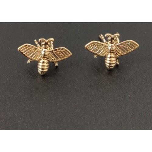 FYSL Light Yellow Gold Color Alloy Honeybee Shape Stud Earrings for Women Insect Jewelry