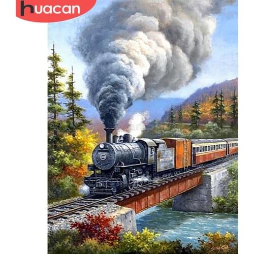 HUACAN Diamond Painting train full square round drill cross stitch sale diamond embroidery landscape Handmade Gift Home Decor