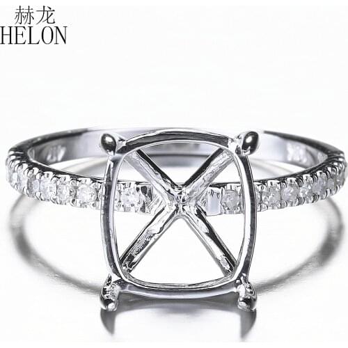 HELON 10x9mm Cushion Solid 10k White Gold Natural Diamonds Semi Mount Engagement Ring Diamonds Jewelry Half Eternity Band Ring