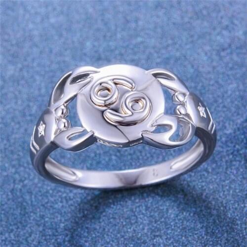 Simple Female Cancer Constellation Ring Unique Style Party Wedding Rings For Women Classic 925 Sterling Silver Finger Ring