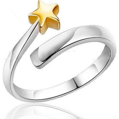 Box new box splicing fashion S925 five-pointed star design design ring adjustable adjustable jewelry holiday gift # 61