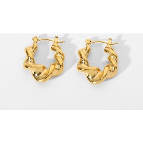 Stainless Steel Croissant Spiral Twist Hoop Earrings For Women Girls Fashion Circle Earrings Jewelry Accessories