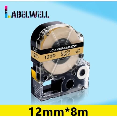 Labelwell 1pcs SM12ZW LK-4KBP Compatible for Epson Kingjim label tape 12mm*8m Black on Gold for Epson LW-600P LW-700 Label Maker