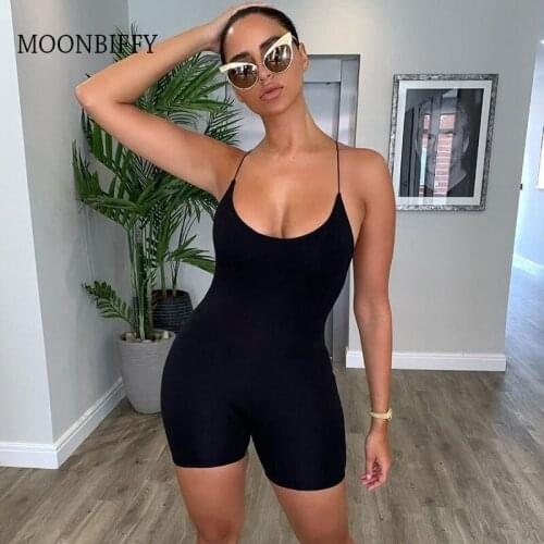 Summer Womens Cross Shoulder Strap One-piece Shorts Sportswear Sexy Open Back Slim Fit Jumpsuit Womens Home Street Style