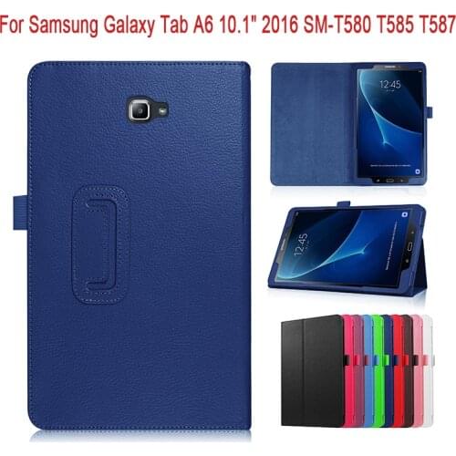 Lychee Pattern Case For Samsung Galaxy Tab A6 10.1inch 2016 SM-T580 T585 T587 Flip Stand PU Leather Cover