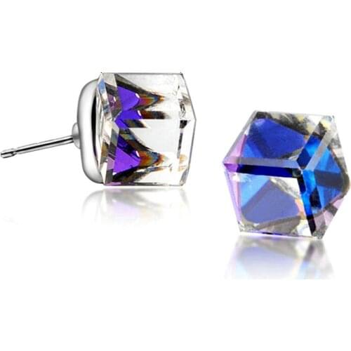 KIOOZOL Blue Purple Cube Crystal Zircon Fashion Earrings Hollow Light Eardrop Womens Party Jewelry Gift 2021 510 KO2