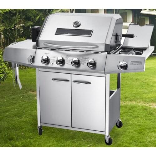 By sea high quality four burners+sider burner gas BBQ grill, gas stove,gas oven,outdoor all stainless steel gas BBQ grill