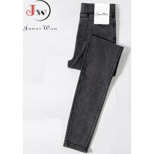2021 New Autumn Pencil Pants Women High Waist Jeans Pants Full Length Slim High Elastic Trousers Plus Size
