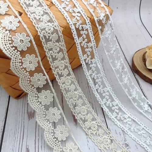 NEW white beige mesh flower Embroidery Sewing DIY Lace fabric Applique collar Ribbon Trim wedding dress cloth Accessories