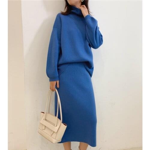 New Cashmere Sweater Womens High V-neck Sweater Knitted Two-piece suit skirt loose wool thickened Women Cashmere Suit