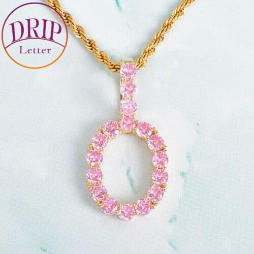 Tennis Letters Necklaces Pink Color Single Zircon Pendant For Men/Women Gold Color Hip Hop Jewelry 3mm Rope chain