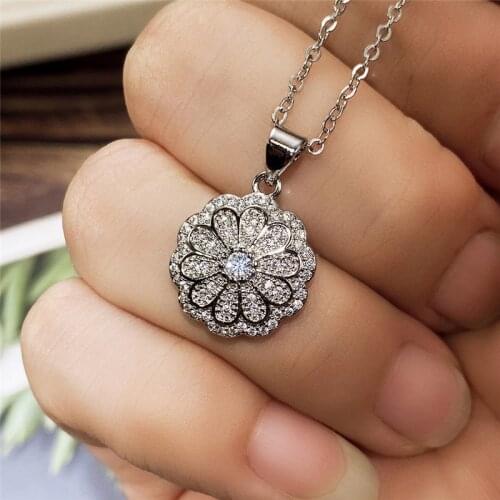 Huitan Delicate Flower Pendant Necklace with Shiny Crystal CZ for Women Fashion Wedding Accessories Daily Wear Party Jewelry New