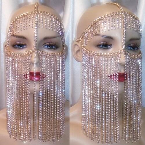 Punk Alloy Mask Tassel Rhinestone Belly Dance Performance Accessories Nightclub Bar Party DJ DS Female Singer Headdress DWY2906