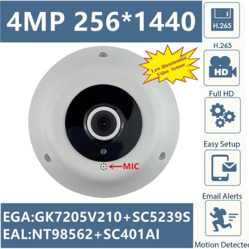 Panorama Audio Built-In MIC 4MP IP Ceiling Dome Camera FishEye 1.7mm NT98562+SC401AI 2560*1440 3 Array LEDs IRC Onvif VMS P2P
