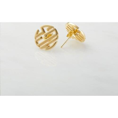 Custom Round Monogram Initial Stud Earrings Gold Stud Earrings Personalized Circle Letter Fashion Jewelry stainless steel BFF
